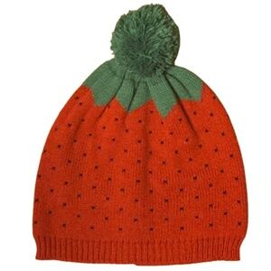 Strawberry Pom Pom Hat / Strawberry Knit Tossle Cap / Strawberry Beanie with Pom